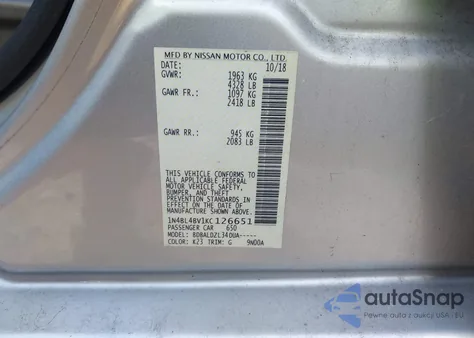 2019 Nissan Altima 2.5 S из США, поврежденный, VIN 1N4BL4BV1KC126651